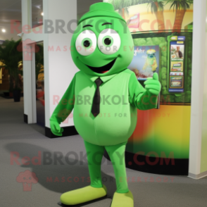 Green Green Bean mascot costume character dressed with a Polo Tee and Cufflinks