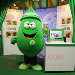 Green Green Bean mascot costume character dressed with a Polo Tee and Cufflinks