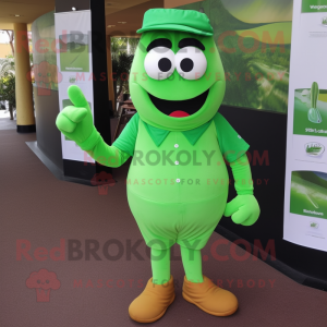 Green Green Bean mascot costume character dressed with a Polo Tee and Cufflinks