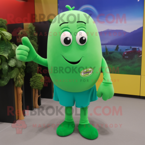 Green Green Bean mascot costume character dressed with a Polo Tee and Cufflinks