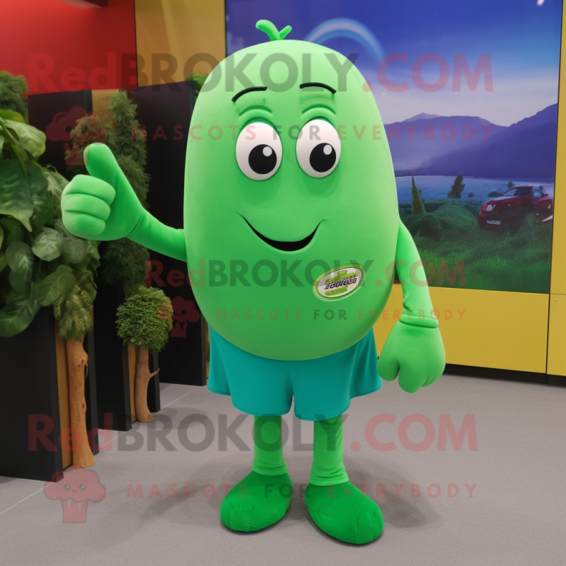 Green Green Bean mascot costume character dressed with a Polo Tee and Cufflinks Green Green Bean mascot costume character dressed with a Polo Tee and Cufflinks