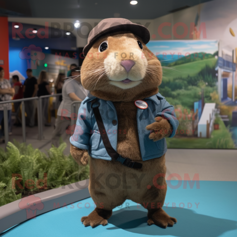 Brown Guinea Pig mascot costume character dressed with a Jeggings and Hats