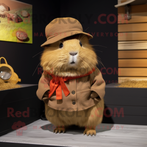 Brown Guinea Pig mascot costume character dressed with a Jeggings and Hats