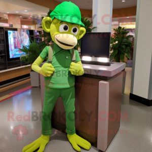 Green Monkey mascot costume character dressed with a Jeggings and Caps