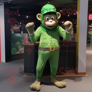Green Monkey mascot costume character dressed with a Jeggings and Caps