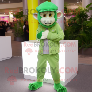 Green Monkey mascot costume character dressed with a Jeggings and Caps