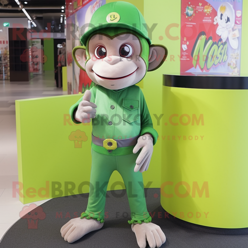 Green Monkey mascot costume character dressed with a Jeggings and Caps