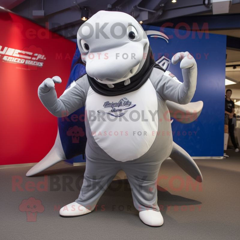 Silver Humpback Whale mascot costume character dressed with a Capri Pants and Bracelets