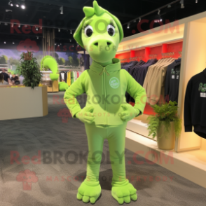 Lime Green Mare mascot costume character dressed with a Sweatshirt and Tie pins