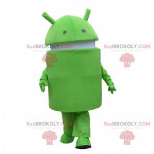 Android maskot, grøn og hvid robot kostume, mobiltelefon