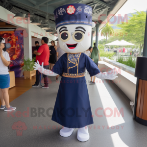 Navy Pad Thai mascot costume character dressed with a Shift Dress and Hats