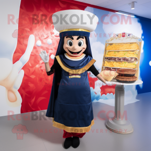 Navy Pad Thai mascot costume character dressed with a Shift Dress and Hats