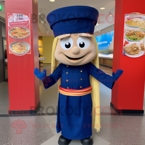 Navy Pad Thai mascot costume character dressed with a Shift Dress and Hats