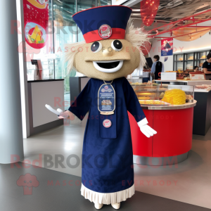 Navy Pad Thai mascot costume character dressed with a Shift Dress and Hats