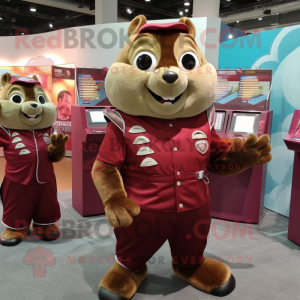 Maroon Chipmunk mascot costume character dressed with a Bodysuit and Coin purses