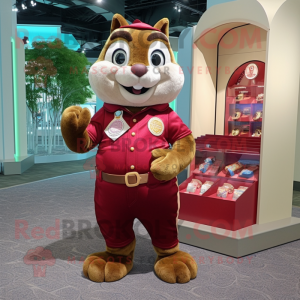 Maroon Chipmunk mascot costume character dressed with a Bodysuit and Coin purses