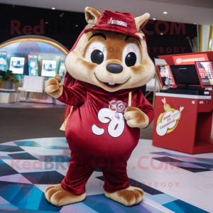 Maroon Chipmunk mascot costume character dressed with a Bodysuit and Coin purses