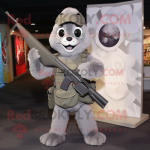 Silver Sniper mascot costume character dressed with a V-Neck Tee and Messenger bags