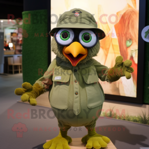 Olive Hens mascot costume character dressed with a Playsuit and Eyeglasses