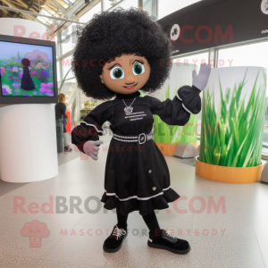 Black Irish Dancer mascot costume character dressed with a Jumpsuit and Hairpins