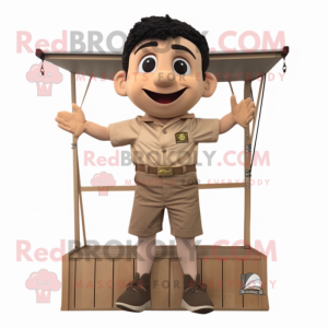 Beige Trapeze Artist mascot costume character dressed with a Cargo Shorts and Cummerbunds