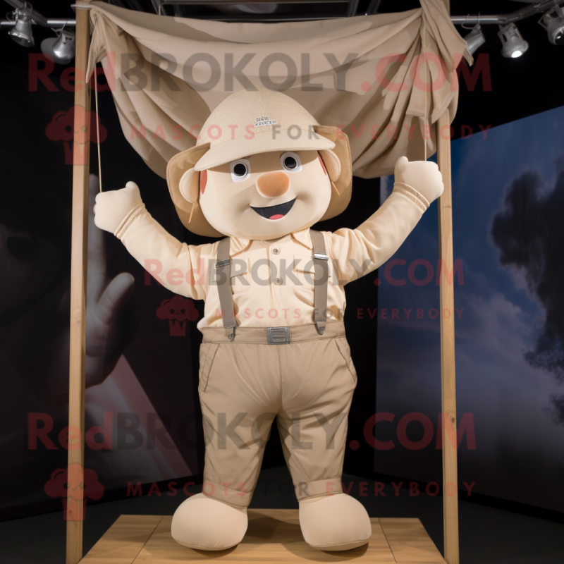 Beige Trapeze Artist mascot costume character dressed with a Cargo Shorts and Cummerbunds