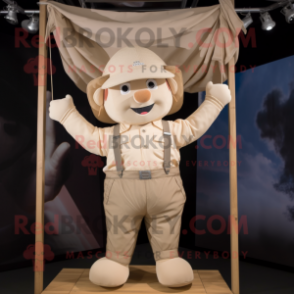 Beige Trapeze Artist mascot costume character dressed with a Cargo Shorts and Cummerbunds