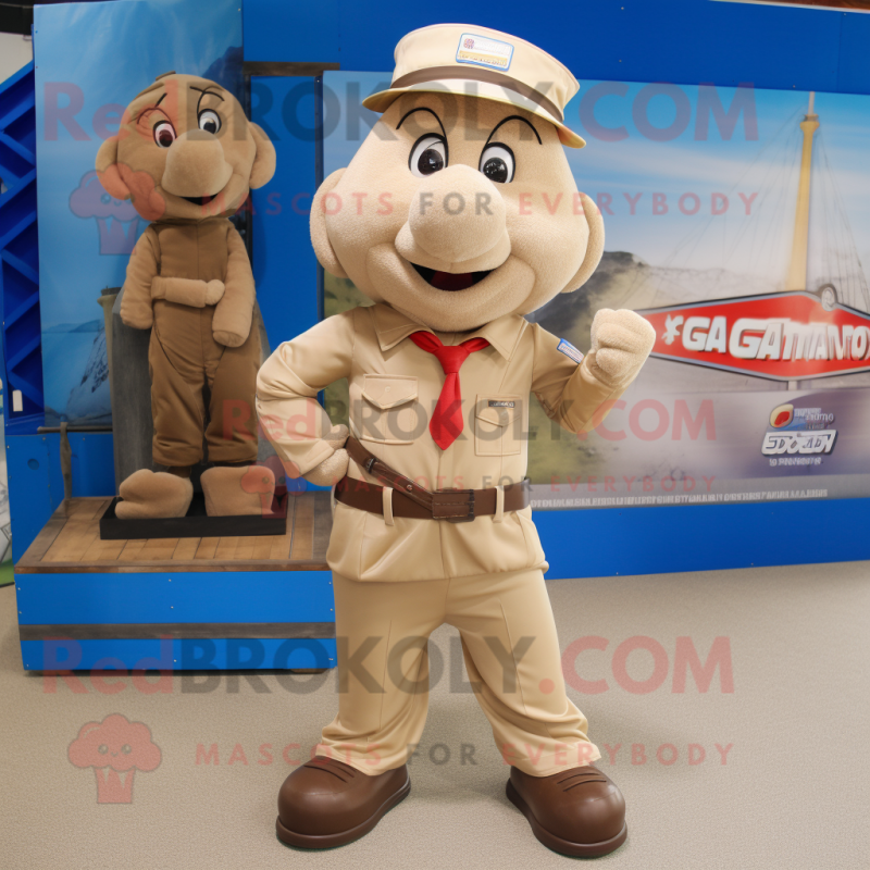 Beige Trapeze Artist mascot costume character dressed with a Cargo Shorts and Cummerbunds