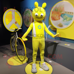 Lemon Yellow Unicyclist mascot costume character dressed with a Rash Guard and Cummerbunds