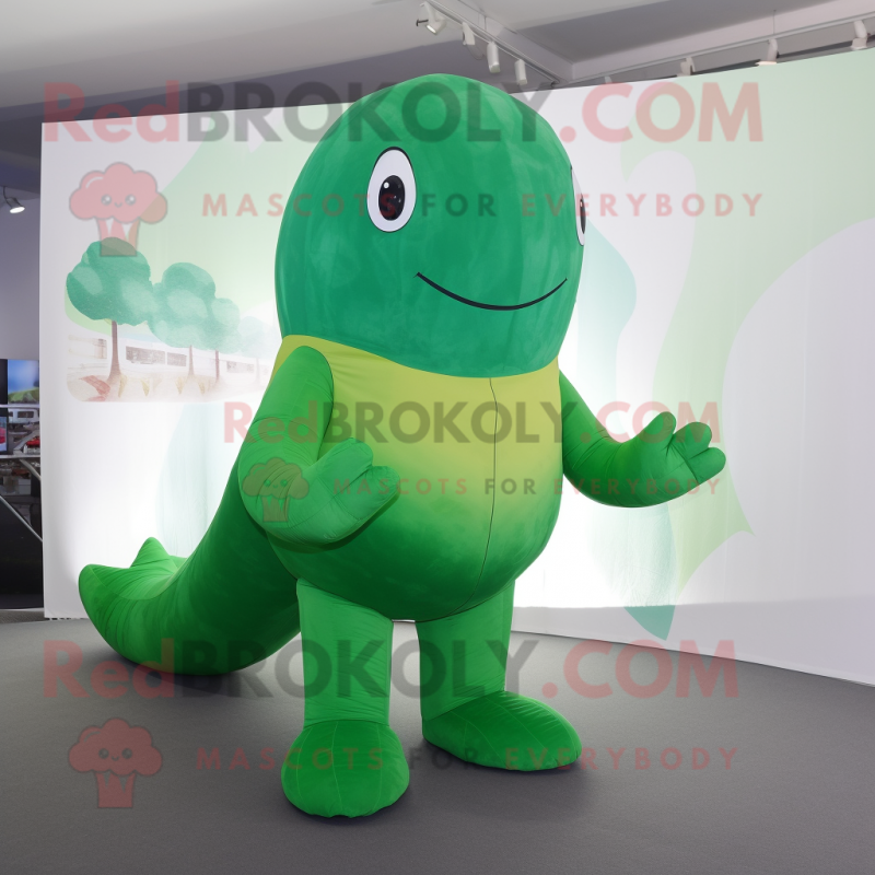 Green Whale mascot costume character dressed with a Bodysuit and Foot pads Green Whale mascot costume character dressed with a Bodysuit and Foot pads