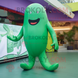 Green Whale mascot costume character dressed with a Bodysuit and Foot pads