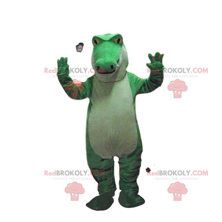 Groene en witte krokodil mascotte, alligatorkostuum -