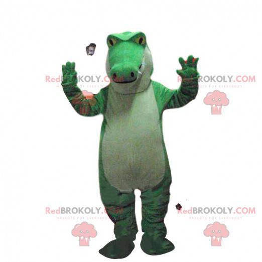 Groene en witte krokodil mascotte, alligatorkostuum -