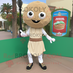 Tan Falafel mascot costume character dressed with a Capri Pants and Keychains