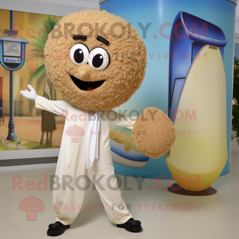 Tan Falafel mascot costume character dressed with a Capri Pants and Keychains