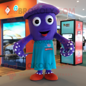 nan Octopus mascot costume character dressed with a Board Shorts and Lapel pins