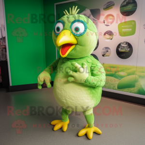 Lime Green Guinea Fowl mascot costume character dressed with a Romper and Keychains