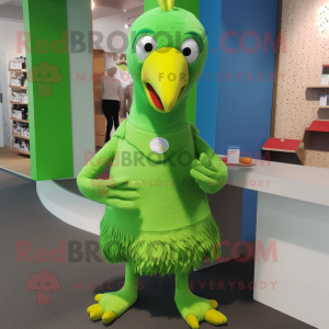 Lime Green Guinea Fowl mascot costume character dressed with a Romper and Keychains