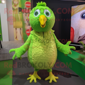 Lime Green Guinea Fowl mascot costume character dressed with a Romper and Keychains