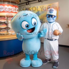 Cyan Clam Chowder mascot costume character dressed with a Baseball Tee and Watches