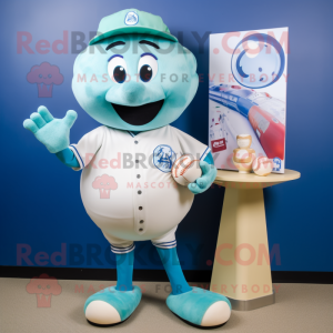 Cyan Clam Chowder mascot costume character dressed with a Baseball Tee and Watches