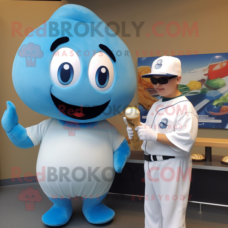 Cyan Clam Chowder mascot costume character dressed with a Baseball Tee and Watches