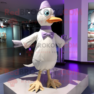 Lavender Gull mascot costume character dressed with a Romper and Bow ties