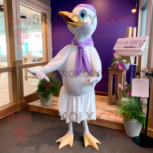 Lavender Gull mascot costume character dressed with a Romper and Bow ties