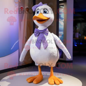 Lavender Gull mascot costume character dressed with a Romper and Bow ties