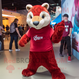 Maroon Mongoose mascot costume character dressed with a Boyfriend Jeans and Anklets