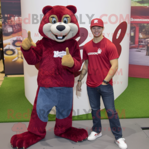 Maroon Mongoose mascot costume character dressed with a Boyfriend Jeans and Anklets