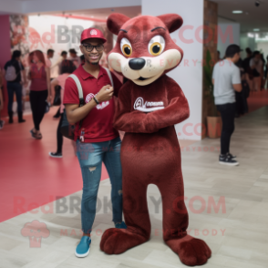 Maroon Mongoose mascot costume character dressed with a Boyfriend Jeans and Anklets