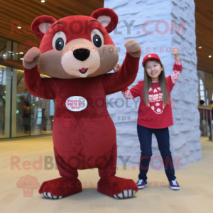 Maroon Mongoose mascot costume character dressed with a Boyfriend Jeans and Anklets