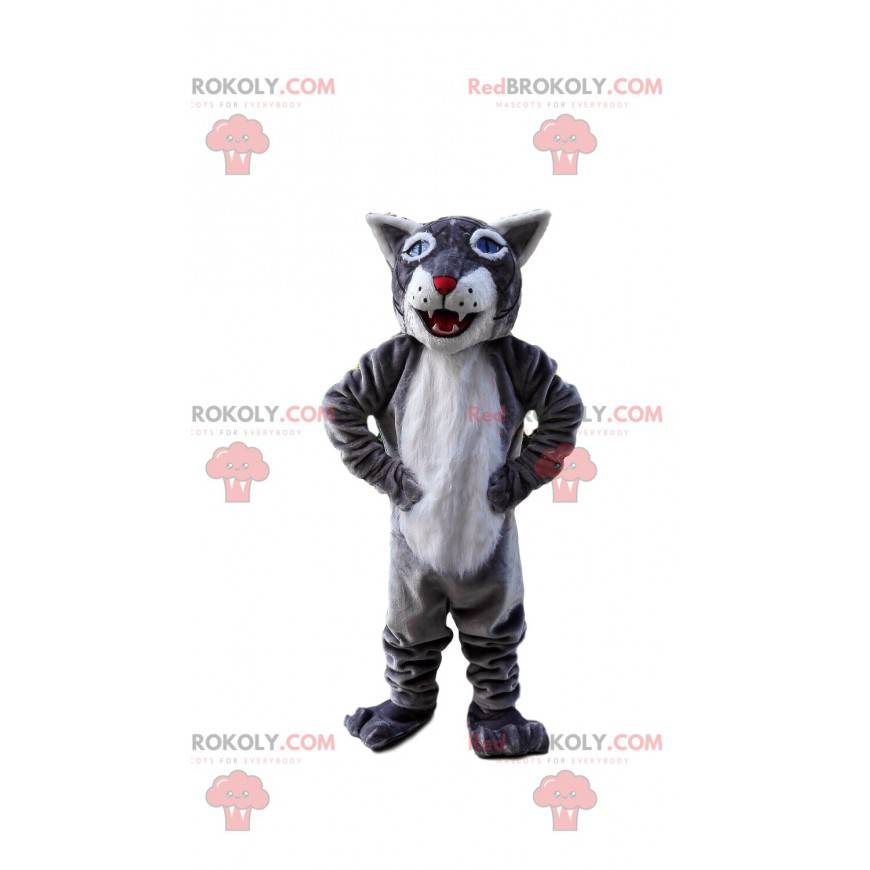 Gray and white tiger mascot, giant feline costume -